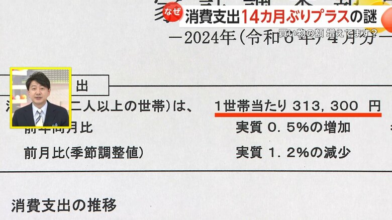 2人以上の世帯の消費支出は1世帯あたり31万3300円と14カ月ぶりにプラスになった