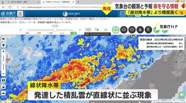 気象庁HPで発表される線状降水帯