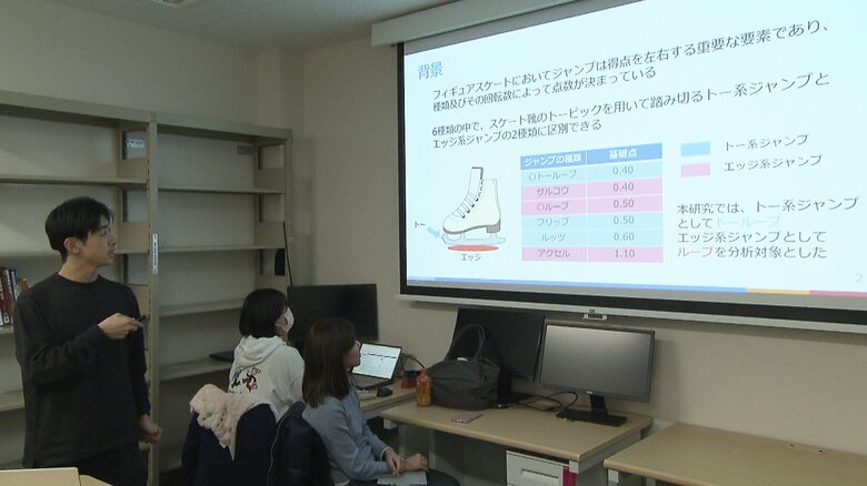 ゼミで自身の研究を発表をする壷井