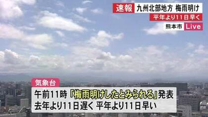 熊本含む九州北部地方で“梅雨明け”　平年より１１日早く