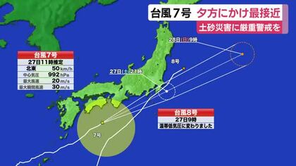 台風7号 静岡県には27日夕方頃に最接近へ 土砂災害に厳重な警戒を