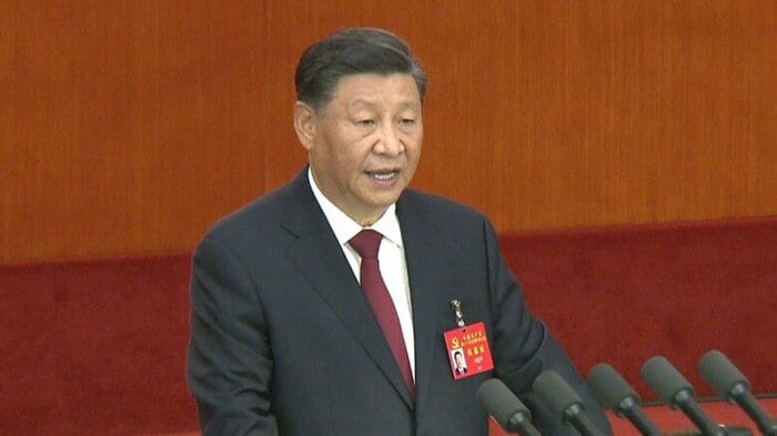共産党大会で演説する習近平国家主席 2022年10月