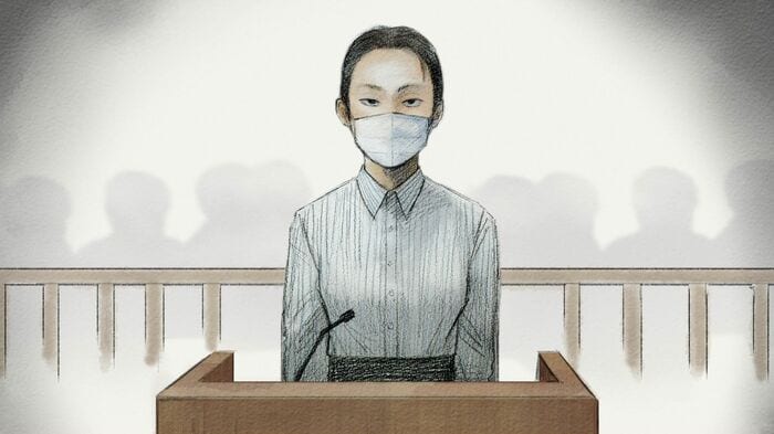 白いシャツを身にまとい、法廷に現れた内田被告（判決公判のスケッチ）