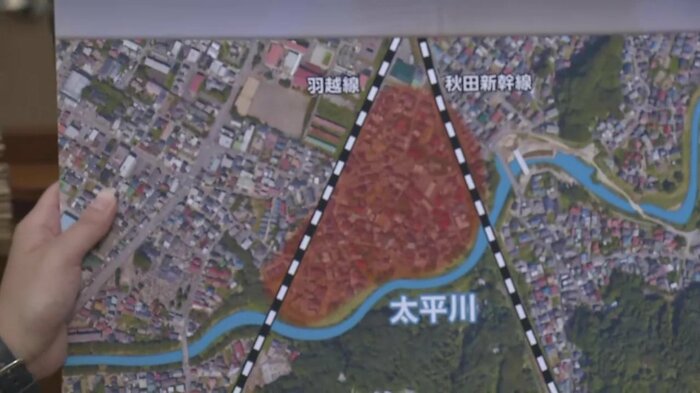 秋田市楢山大元町の空撮図