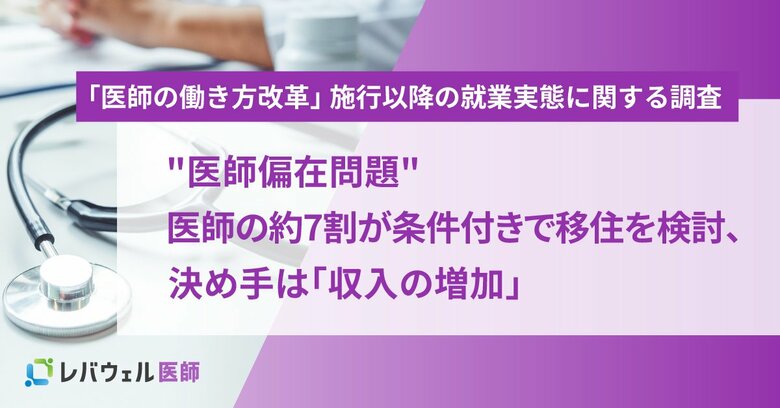 “医師偏在問題” 医師の約7割が条件付きで移住を検討、決め手は「収入の増加」