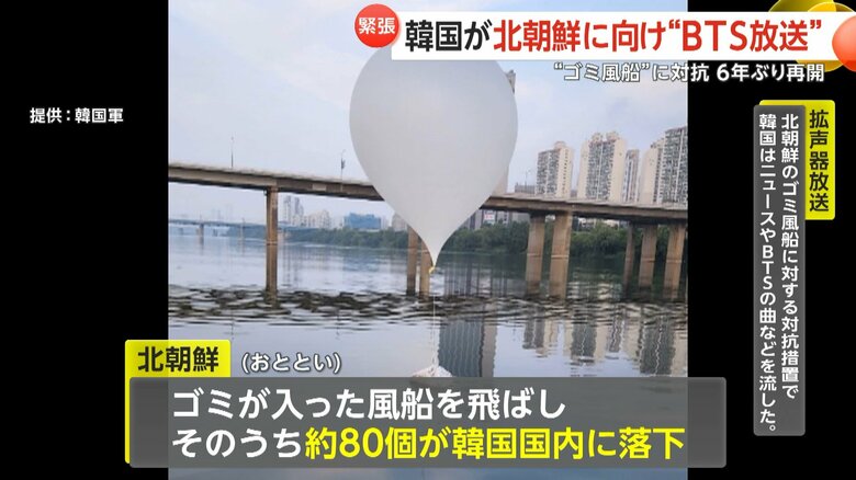 8日も北朝鮮から約80個の風船が韓国国内に落下した