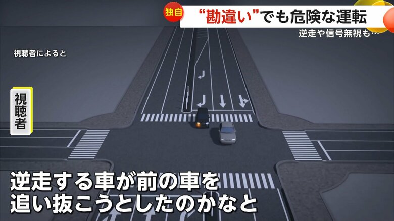 「逆走する車が前の車を追い抜こうとしたのかなと」と推測している撮影者