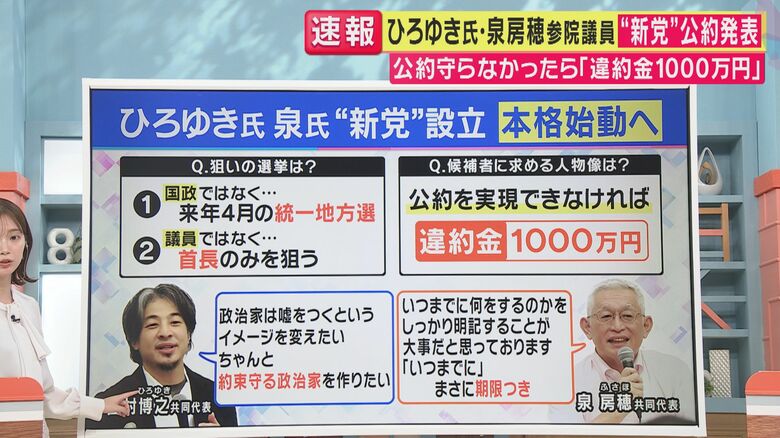 ひろゆき氏と泉房穂議員の“新党”の公約の一部（関西テレビ「旬感LIVE とれたてっ！」より）