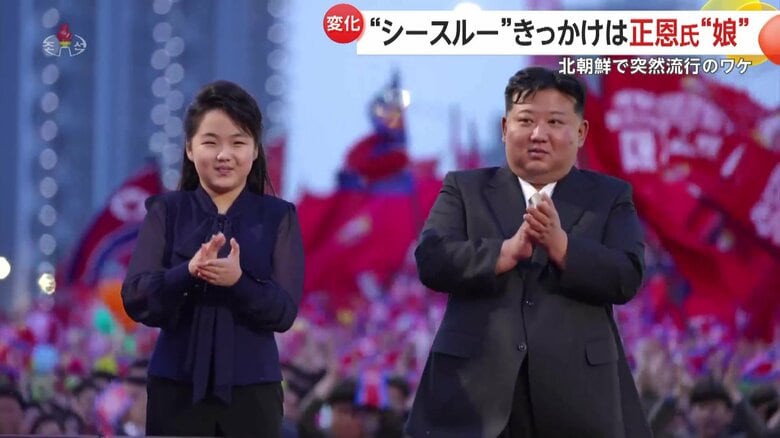金正恩総書記とともに新たな市街地の竣工式に参加したジュエ氏とみられる娘