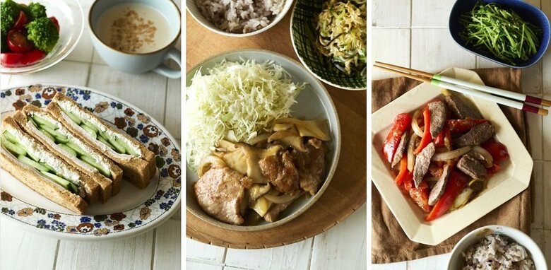 左から、3日目朝食・昼食・夕食（撮影／邑口京一郎　スタイリング／なかざわひろ美）