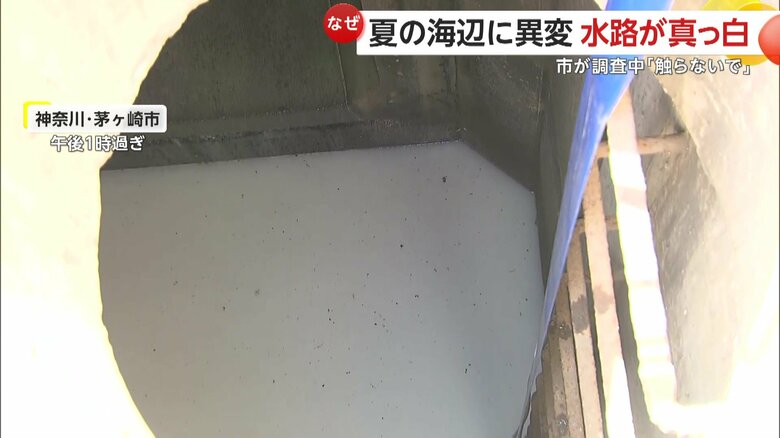 白く濁っているマンホール内の水