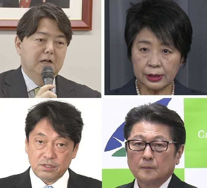 岸田派の閣僚（左上から）林文科相、上川法相、小野寺防衛相、松山一億総活躍相