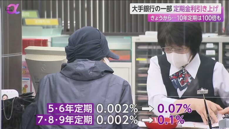 窓口で対応を行う銀行員