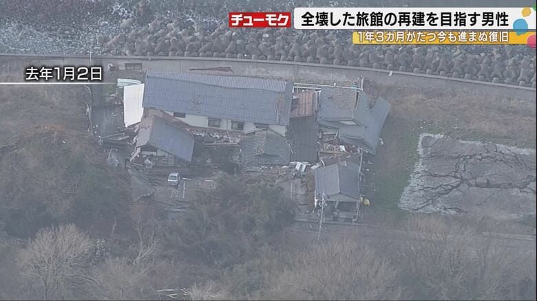 上空から見た城兼旅館　2024年1月2日撮影