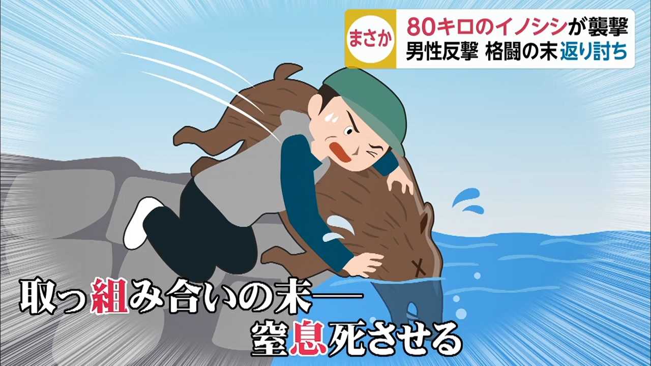 釣り男性が80キロのイノシシに襲撃されるも 格闘の末にまさかの返り討ち