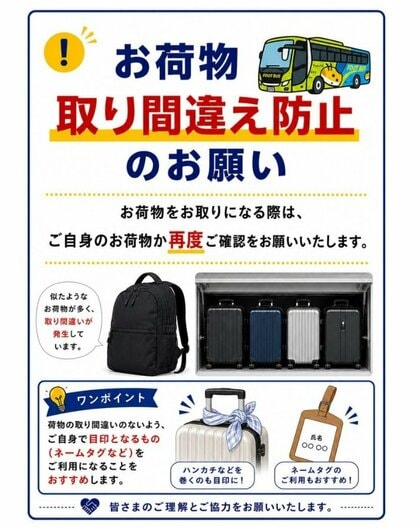 高松～阪神高速バスで荷物取り間違え　バス会社が注意呼びかけ　最近は外国人旅行者との間でも【香川】
