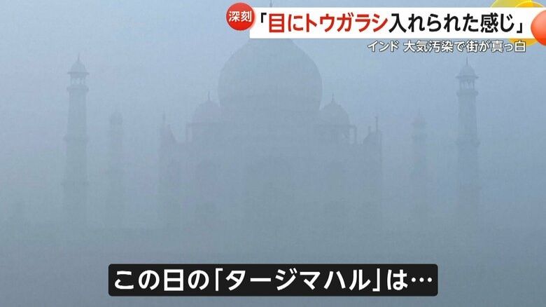 「まるでコロナ禍のロックダウン」インド大気汚染が深刻化…視界が真っ白でタージマハルも霞む　排ガス、農地の野焼き、気温低下が原因に｜FNNプライムオンライン