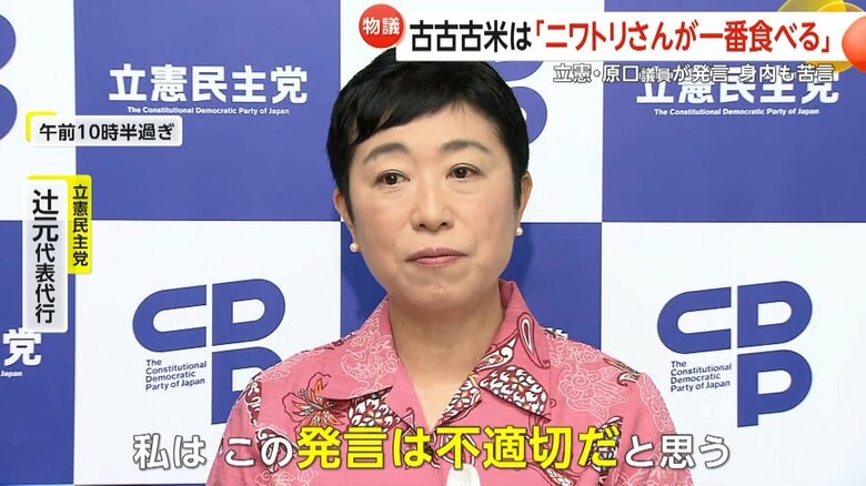 原口氏の発言に対し、不適切だと話した立憲民主党・辻元代表代行