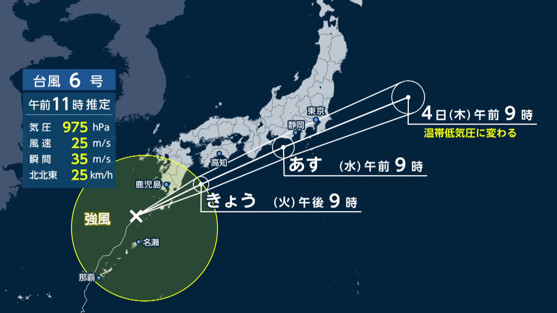 【台風情報】台風6号は今夜にかけて九州南部を直撃か　関東にはあす昼頃に最接近の見込み　沖縄で16人けが