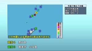 トカラ列島近海で地震相次ぐ 十島村・悪石島で震度4 鹿児島