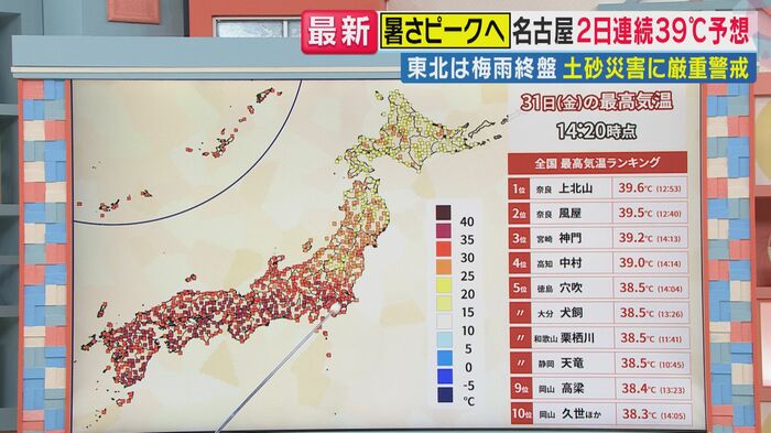 全国の最高気温（関西テレビ「旬感LIVE とれたてっ！」より）