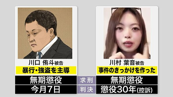 川村葉音被告は、無期懲役の求刑に対し懲役30年の判決