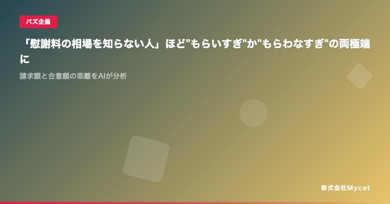「慰謝料AI」、1万件超の判例データを分析した慰謝料相場データレポートを公開 ── 離婚原因別・交通事故別の認容額を可視化