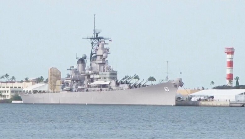 記念艦としてハワイで展示されているかつての戦艦「ミズーリ」（資料）