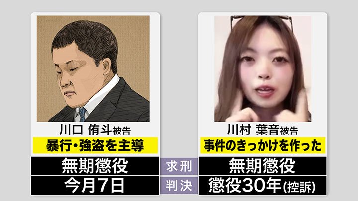 川村葉音被告は、無期懲役の求刑に対し懲役30年の判決