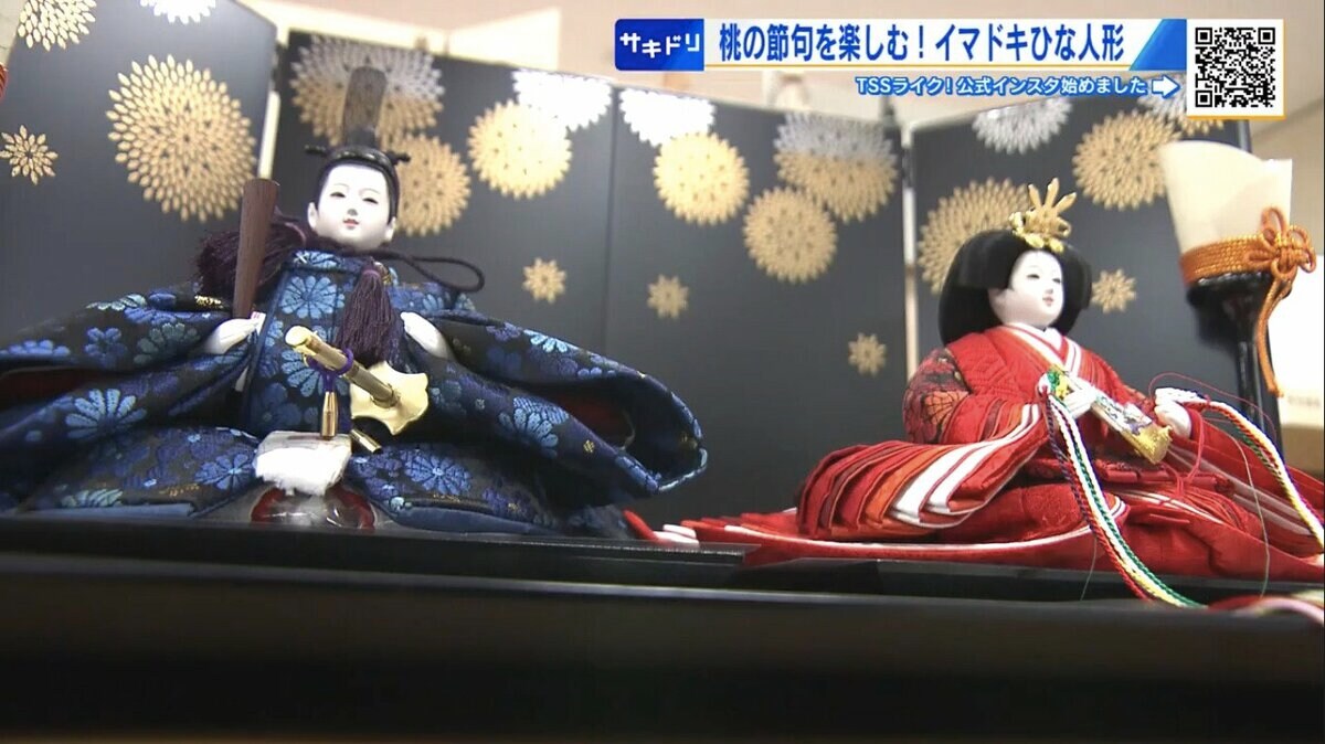 背景に花火！？ “進化系ひな人形”がすごい トレンドは白基調や木目込 