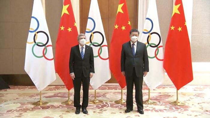 北京市で会合を行った習近平国家主席とIOCバッハ会長 2022年1月25日