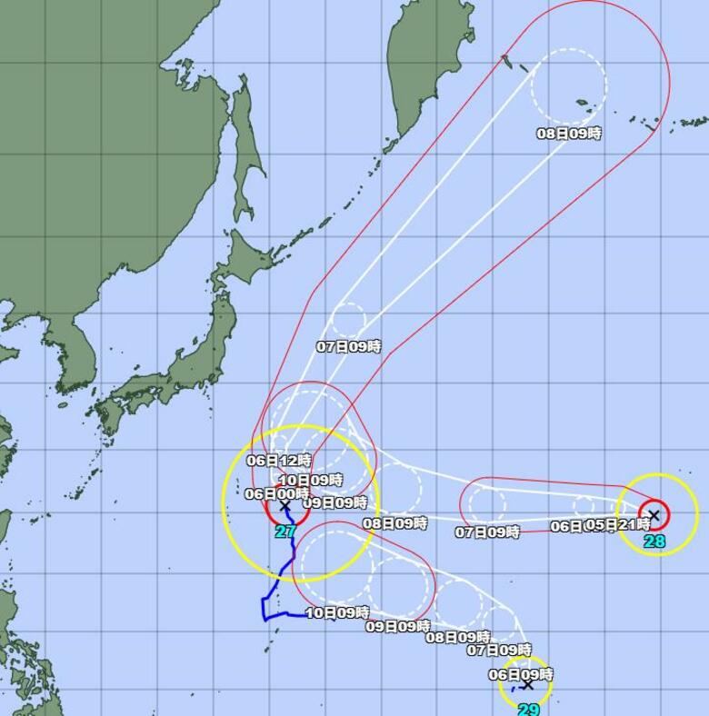 【台風情報】トリプル台風が発生　台風27号・28号・29号の進路と影響は？気象予報士「本州に接近する前に上空の偏西風に乗って東の海上へ進む可能性」｜FNNプライムオンライン
