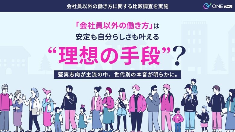 【ONEマーケ、会社員以外の働き方に関する比較調査を実施】「会社員以外の働き方」は安定も自分らしさも叶える“理想の手段”？堅実志向が主流の中、世代別の本音が明らかに。