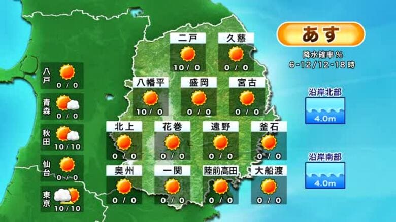 ＜岩手県の天気＞ 7日は広く秋晴れも朝晩と日中で寒暖差拡大　服装選びに注意｜FNNプライムオンライン
