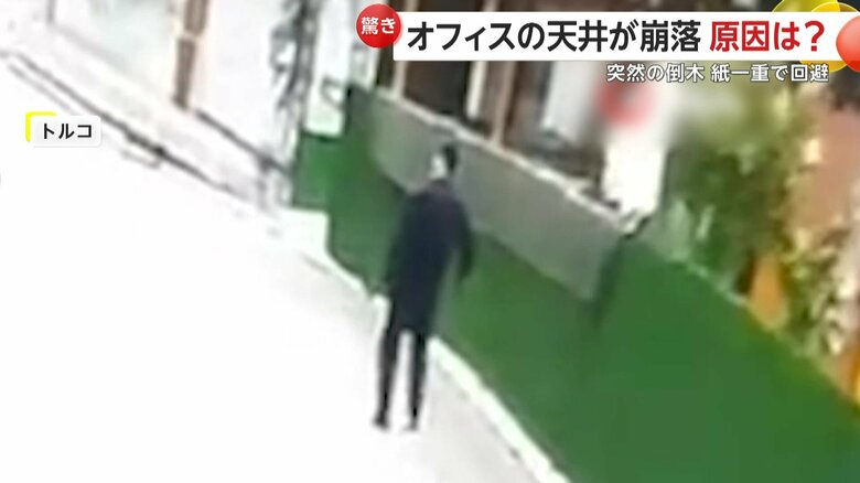 木々が大きく揺れる中、歩く男性（トルコ）