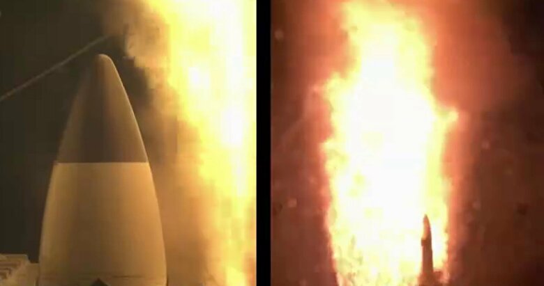 イージス艦からの弾道ミサイル迎撃用SM-3ミサイルの発射。(米海軍・資料)