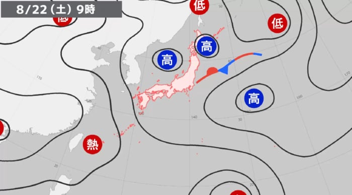 予想天気図　22日午前9時　ウェザーニュースより