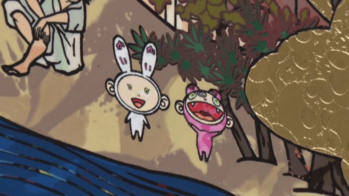 村上隆の色彩豊かなキャラクターの多くが作品に隠れている