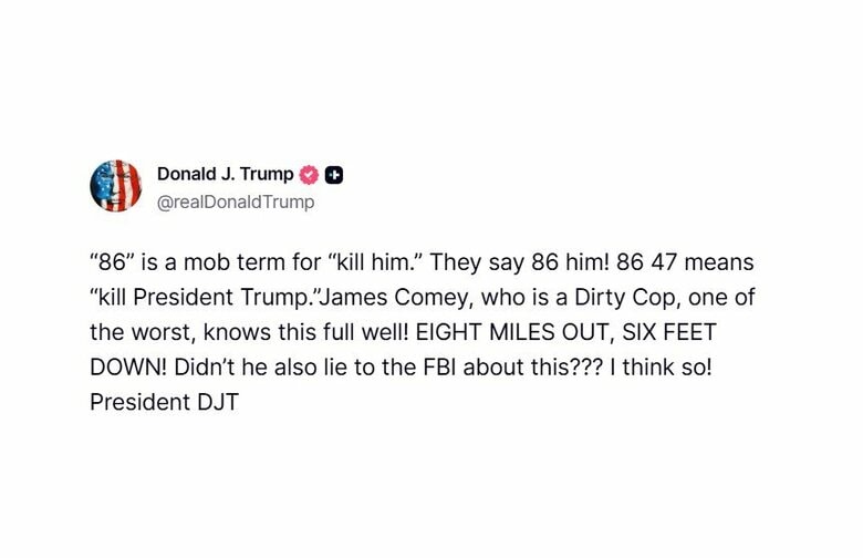 トランプ大統領　コミー元FBI長官を「汚職警察官」　長官投稿の『86』に“殺せ”や“捨てる”の意味　脅迫罪起訴取り下げの可能性も｜FNNプライムオンライン