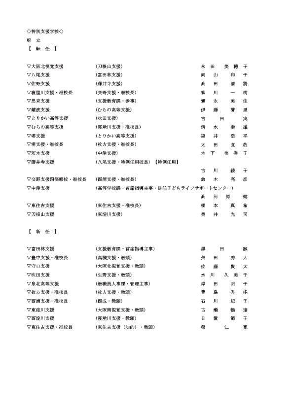 特別支援学校の校長・転任・新任