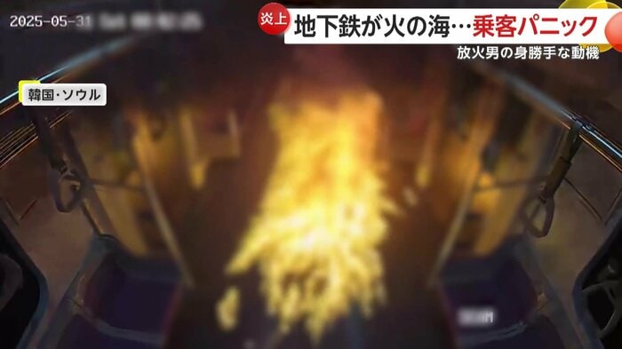 炎上する地下鉄の車内(提供:ソウル南部地検)