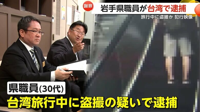 台湾旅行中に岩手県職員の男（30）が盗撮か　小型カメラをスカートに入れる瞬間が監視カメラに…現地警察が逮捕　県は謝罪会見で「処分を検討」｜FNNプライムオンライン