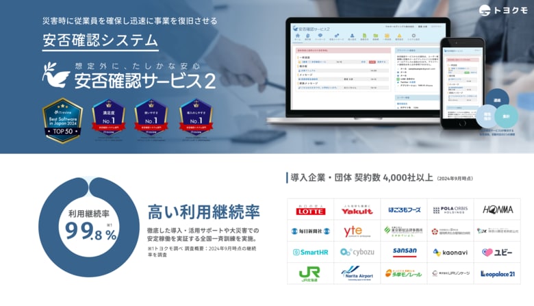 トヨクモ 安否確認サービス2「全国一斉訓練 2024」の結果報告-1921社 702,114ユーザーが参加-