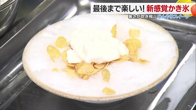 氷の中にはコーンフレークやアイスクリームなどの具材がたっぷり！