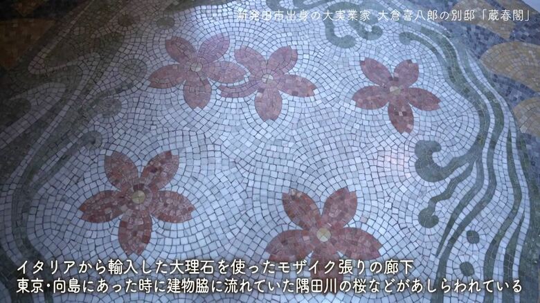 水に桜の花が浮かんでいるようなデザイン