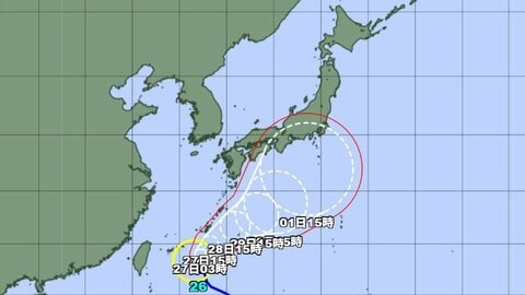 【台風情報】台風26号の今後の進路予想　沖縄に接近後、本州の南を進む予想　関東は10月はじめにかけても雨の降る日が多い見込み　進路によっては予想よりも降水量が多くなる可能性