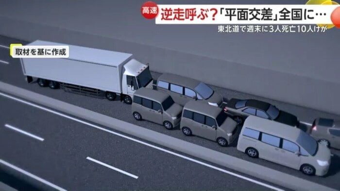 この事故で発生した渋滞の列に大型トラックが突っ込んだ