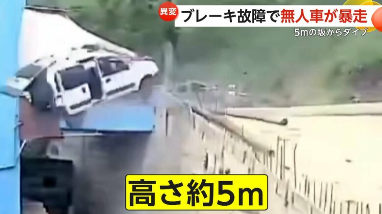 【間一髪】ブレーキ故障で無人車が“暴走”　バックで5メートルの坂からダイブし1回転　後ろの車はギリギリ避ける　トルコ｜FNNプライムオンライン