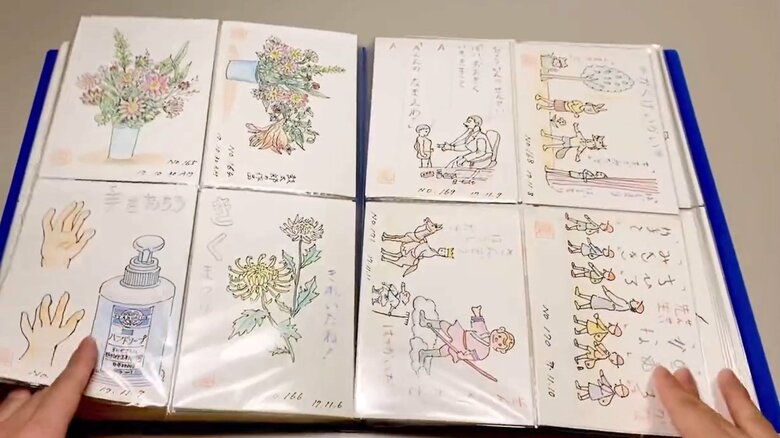 丁寧に描かれた絵はがきの数々