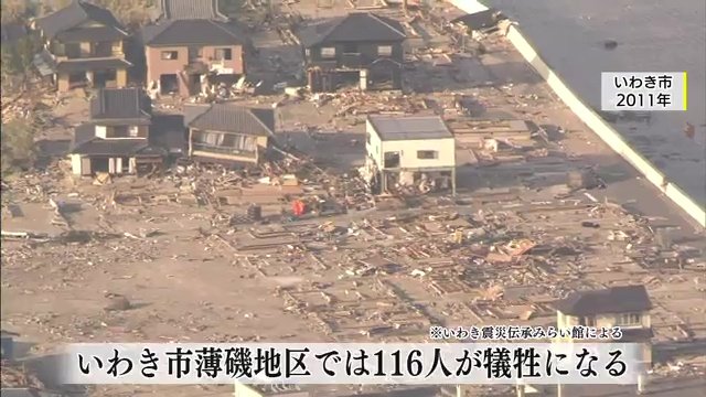 いわき震災伝承みらい館によると　薄磯地区では116人が犠牲に